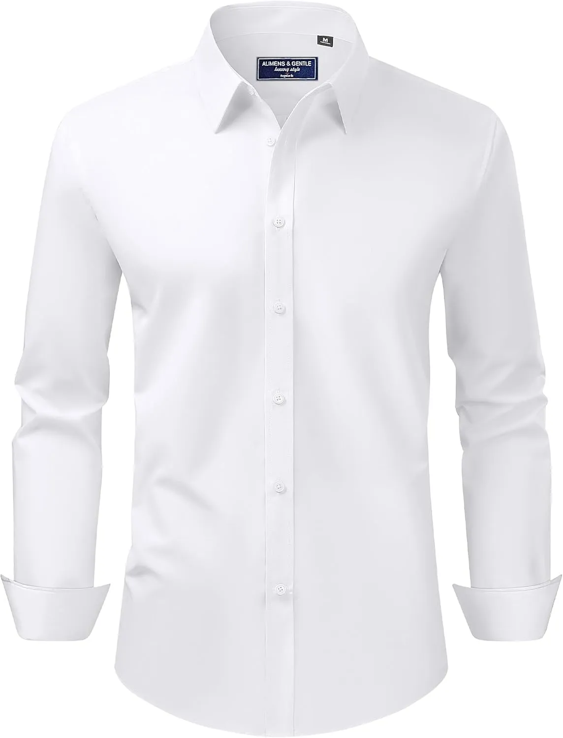 Alimens & Gentle Men's Dress Shirt Regular Fit Stretch Stain Shield Long Sleeve Solid Business Wedding Button Down Shirts