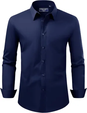 Alimens & Gentle Men's Dress Shirt Regular Fit Stretch Stain Shield Long Sleeve Solid Business Wedding Button Down Shirts