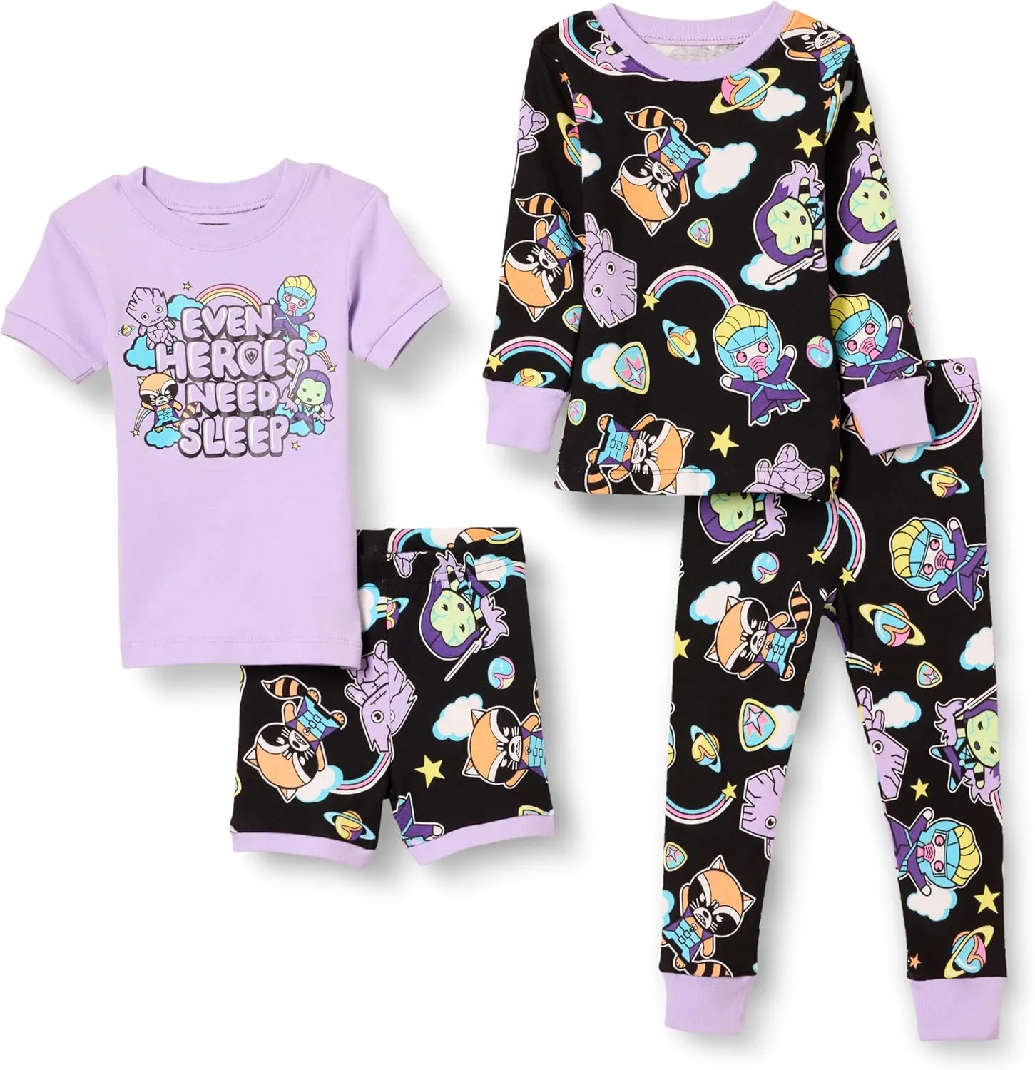 Amazon Essentials Disney | Marvel | Star Wars Babies, Toddlers, and Girls' Pajama Set, 4-Piece (Previously Spotted Zebra)