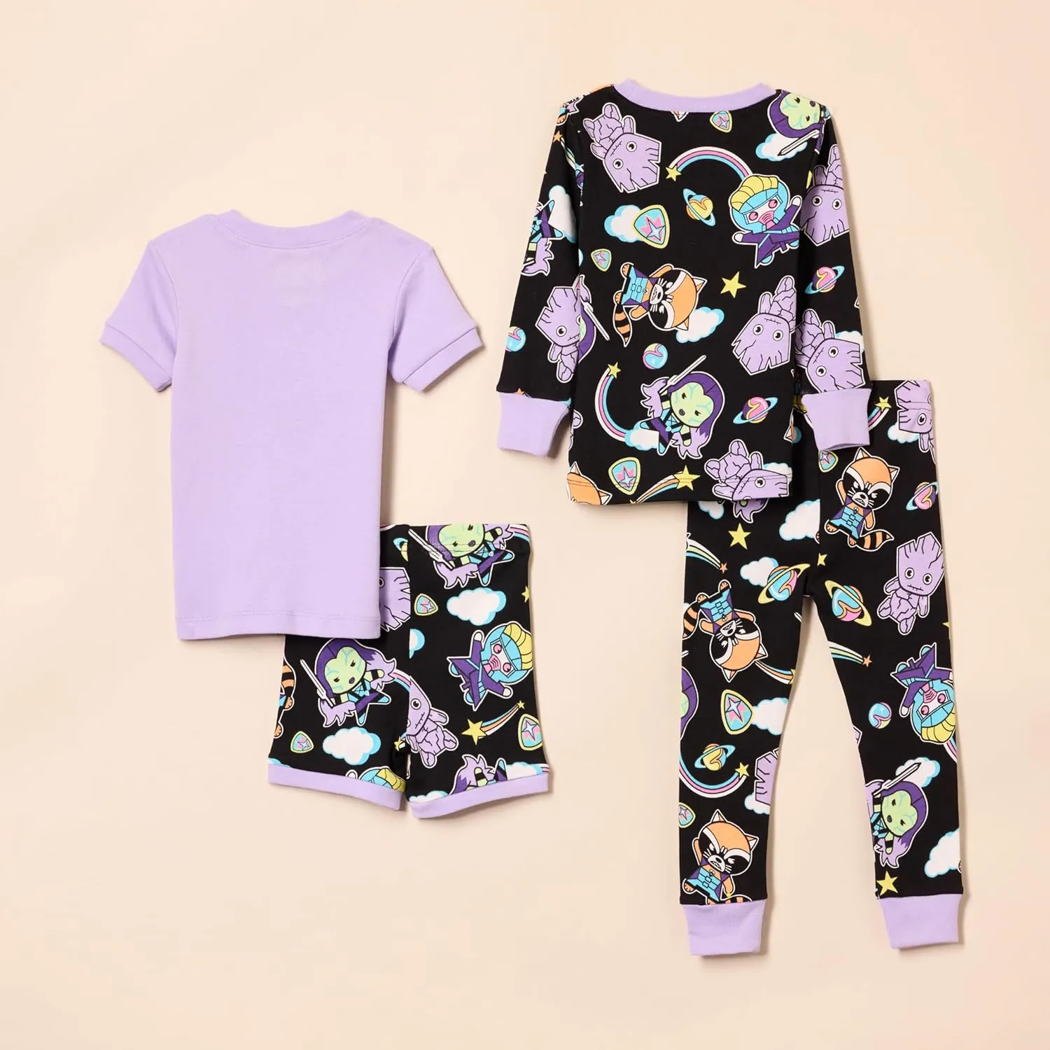 Amazon Essentials Disney | Marvel | Star Wars Babies, Toddlers, and Girls' Pajama Set, 4-Piece (Previously Spotted Zebra)