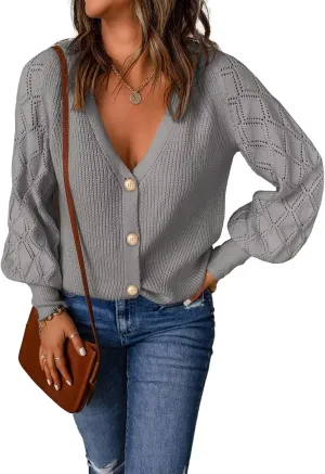 Astylish Women Long Sleeve Open Front Knit Button Down Cardigan Sweaters