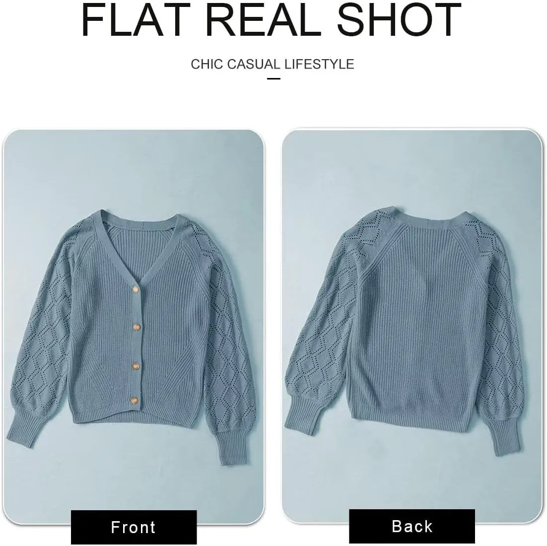 Astylish Women Long Sleeve Open Front Knit Button Down Cardigan Sweaters