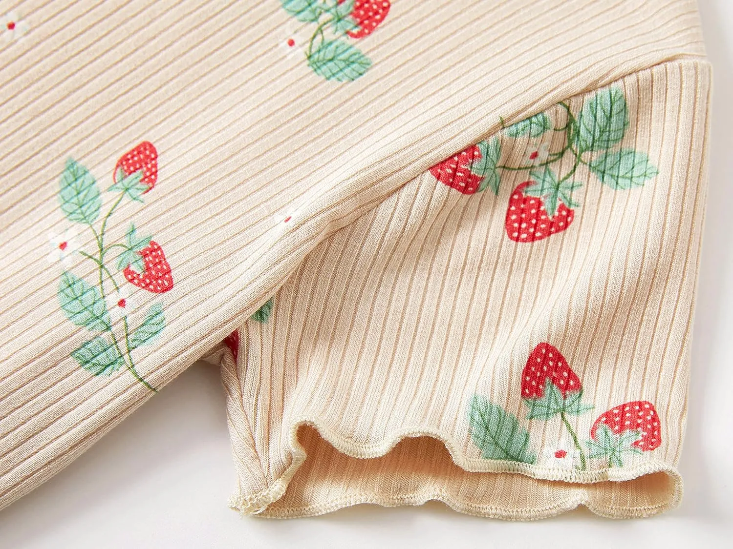 Beezizac Toddler & Little Girls Pajamas Cute Ditsy Floral/Strawberry Fruit Tee & Pants PJ Spring Set Kid Size 2T- 10