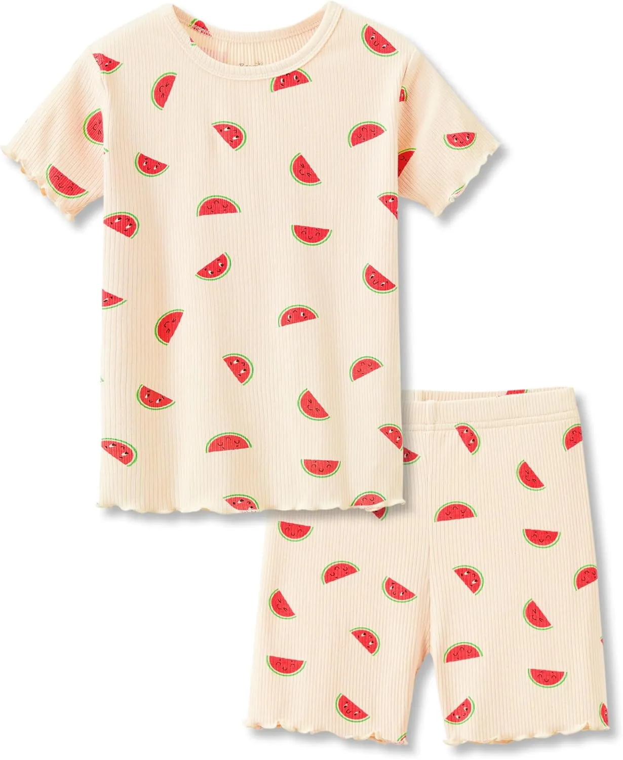 Beezizac Toddler & Little Girls Pajamas Cute Ditsy Floral/Strawberry Fruit Tee & Pants PJ Spring Set Kid Size 2T- 10