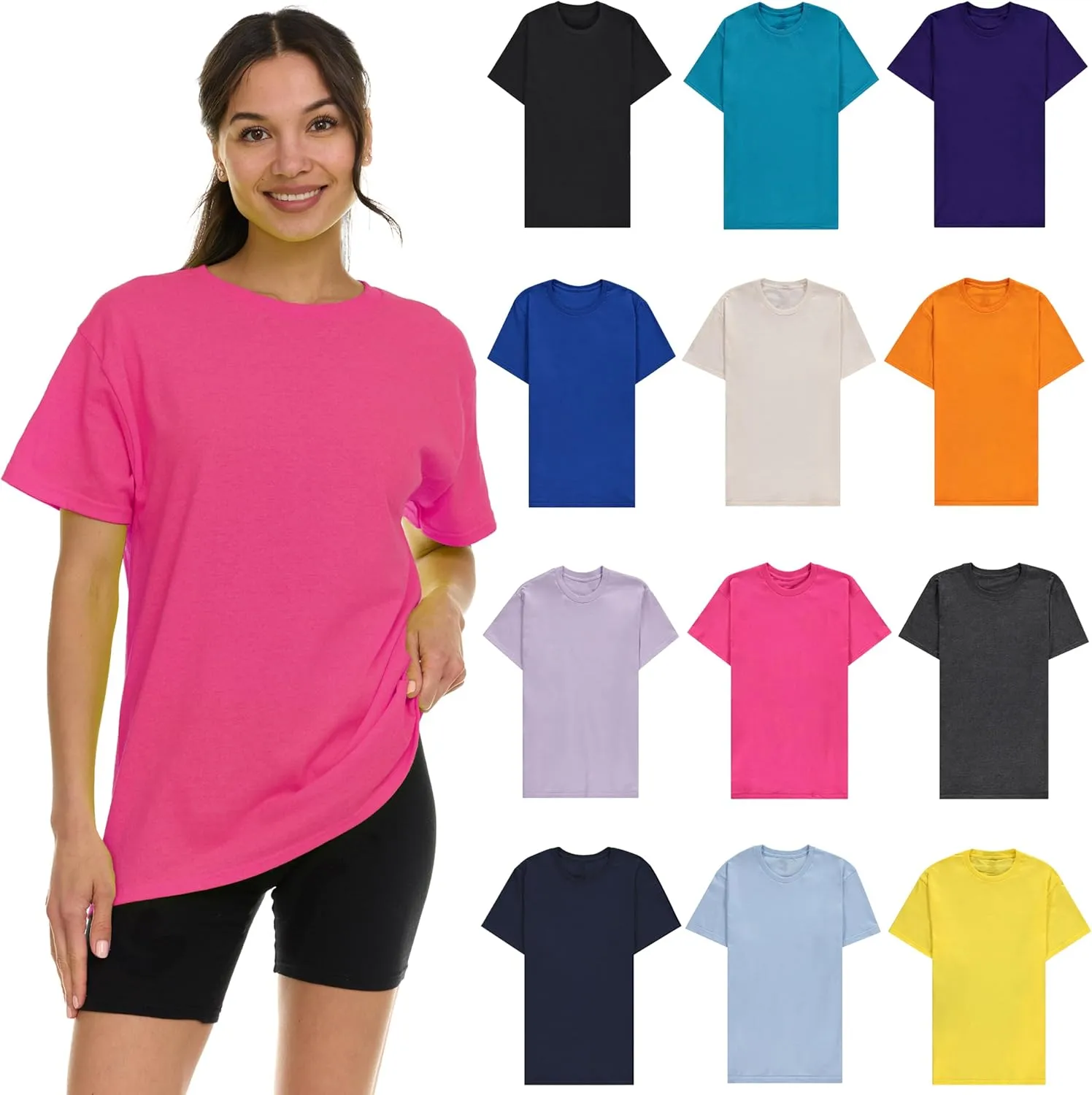 BILLIONHATS Womens Oversized Cotton T-Shirts, Crew Neck Short Sleeve Baggy Loose Tops Oversize Tees
