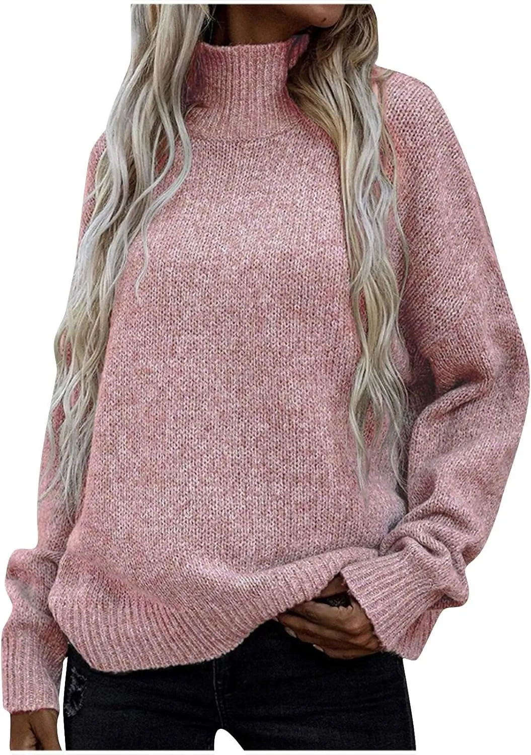 Binmer Oversized Turtleneck Sweaters for Womens 2024 Winter Casual Long Sleeve Knit Pullover Sweater Loose Warm Jumper Tops