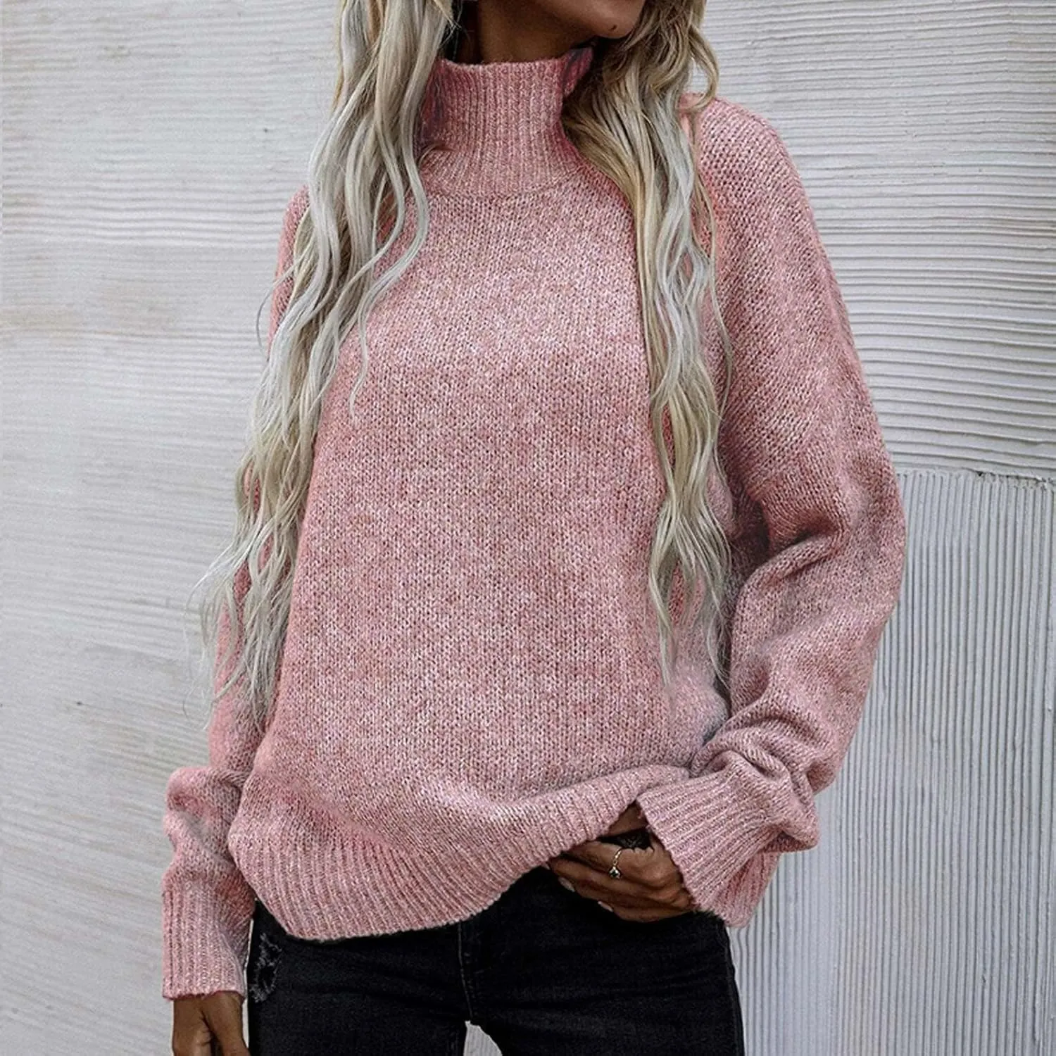 Binmer Oversized Turtleneck Sweaters for Womens 2024 Winter Casual Long Sleeve Knit Pullover Sweater Loose Warm Jumper Tops