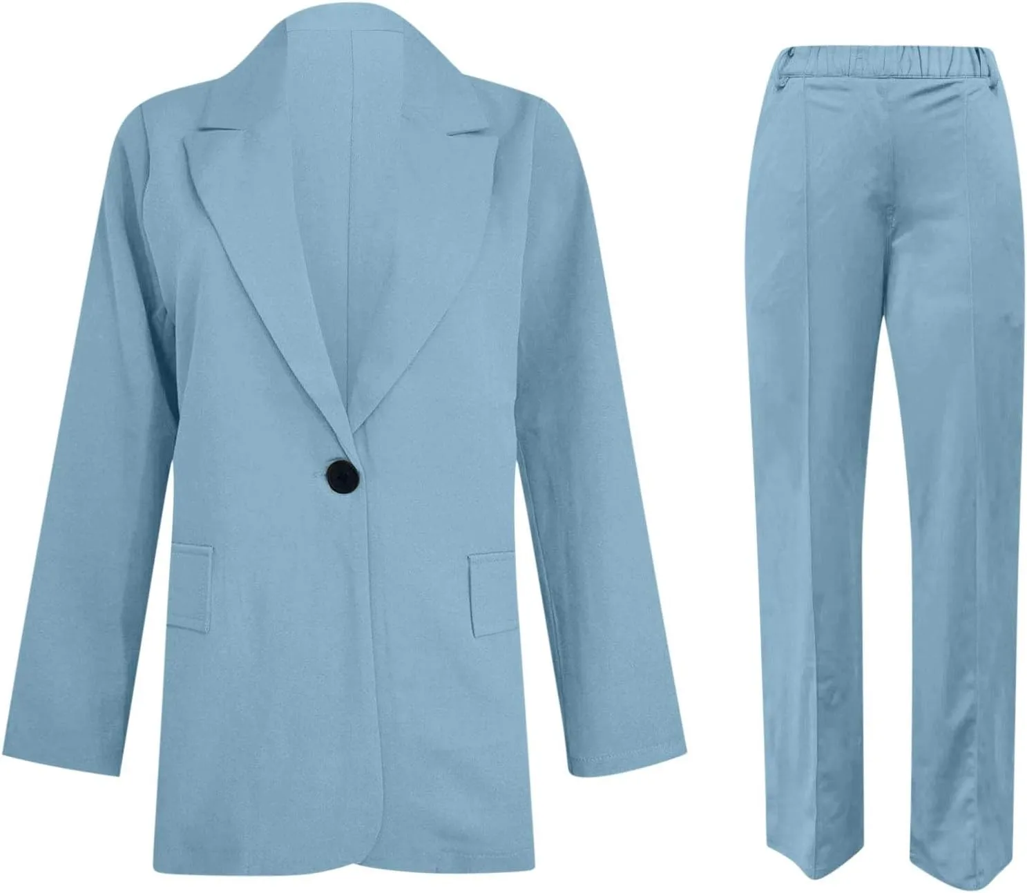 Blazer Sets Women 2 Piece Outfits Open Front Business Casual Jackets Elastic Waist Dress Pants Fashion Suit Sets
