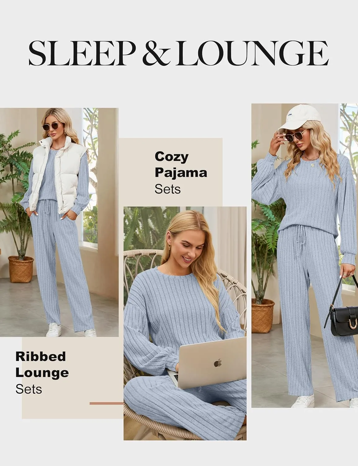 Blooming Jelly Womens Lounge Set Cute Long Sleeve Pajama Sets Casual 2 Piece Pj Outfit Fall Sleepwear Pockets