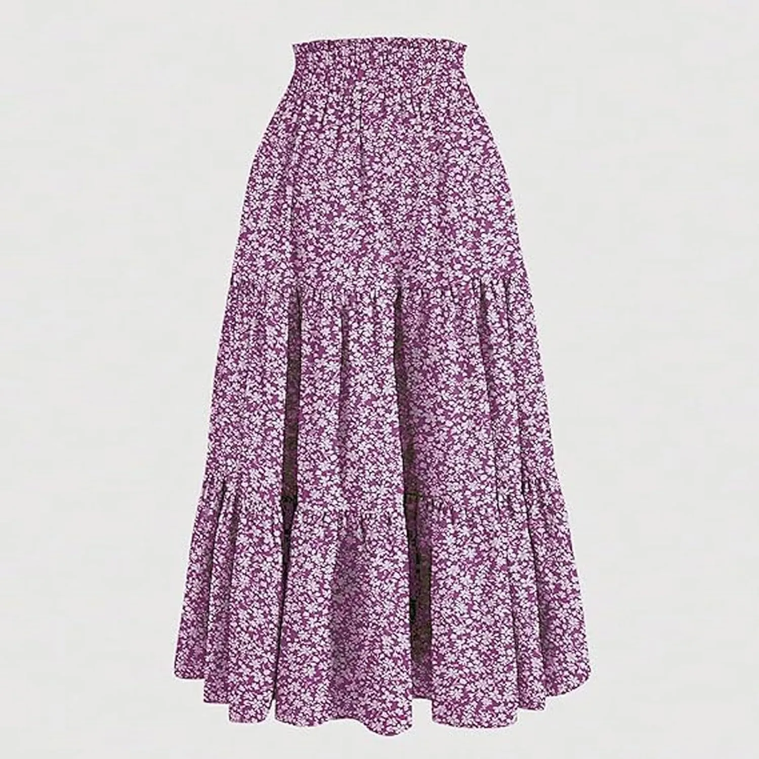 Boho Floral Maxi Skirt for Women Summer Elastic High Waisted Skirts Vacation A-Line Tiered Flowy Swing Long Skirts