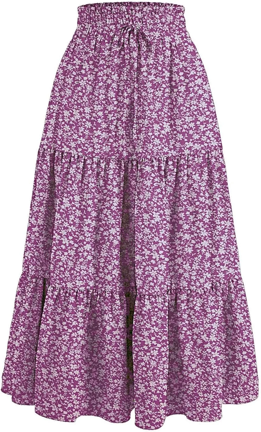Boho Floral Maxi Skirt for Women Summer Elastic High Waisted Skirts Vacation A-Line Tiered Flowy Swing Long Skirts