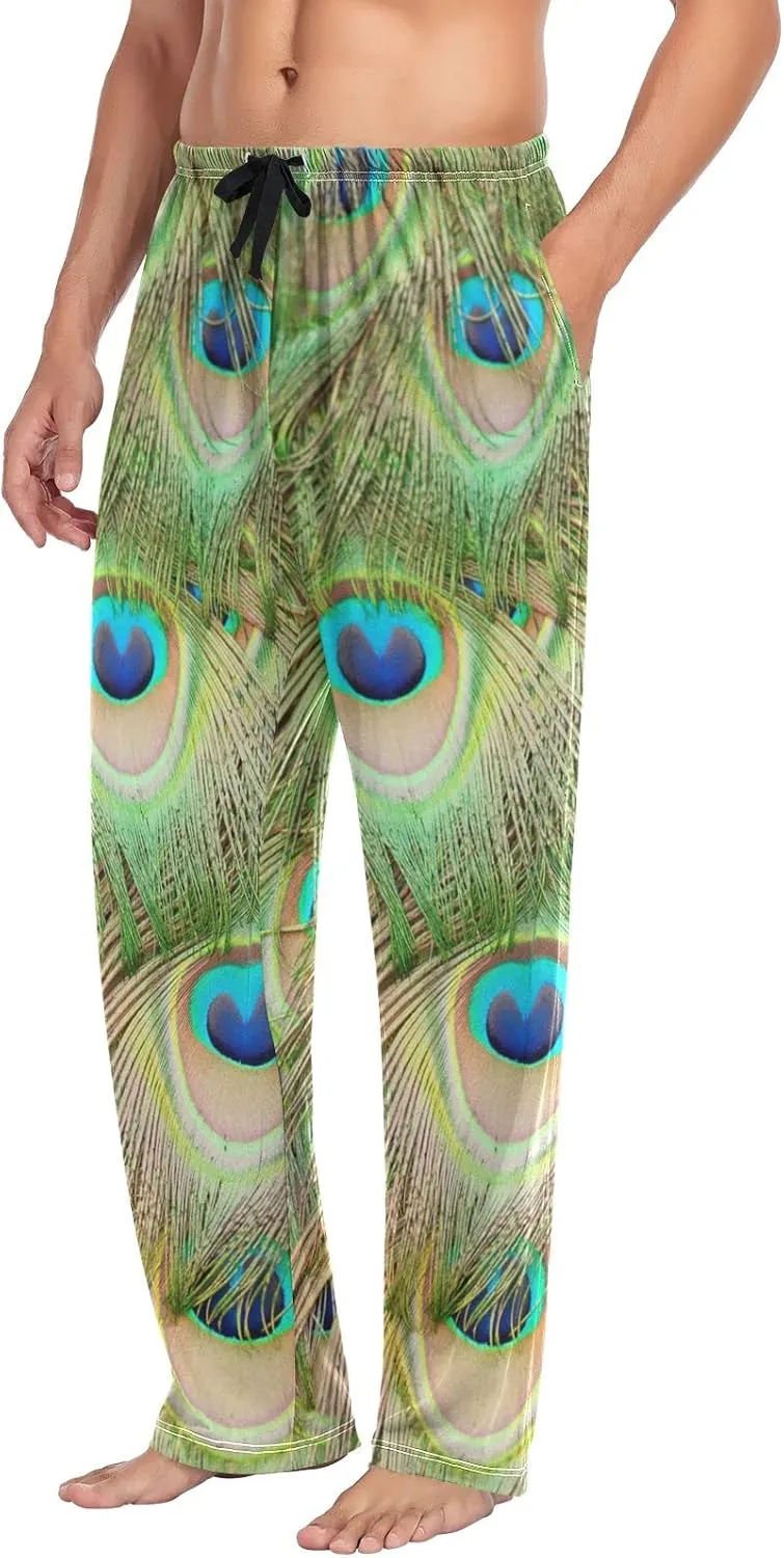 Bright Color Peacock Feather Men's Pajama Pants Sleepwear Lounge Pajama Bottoms