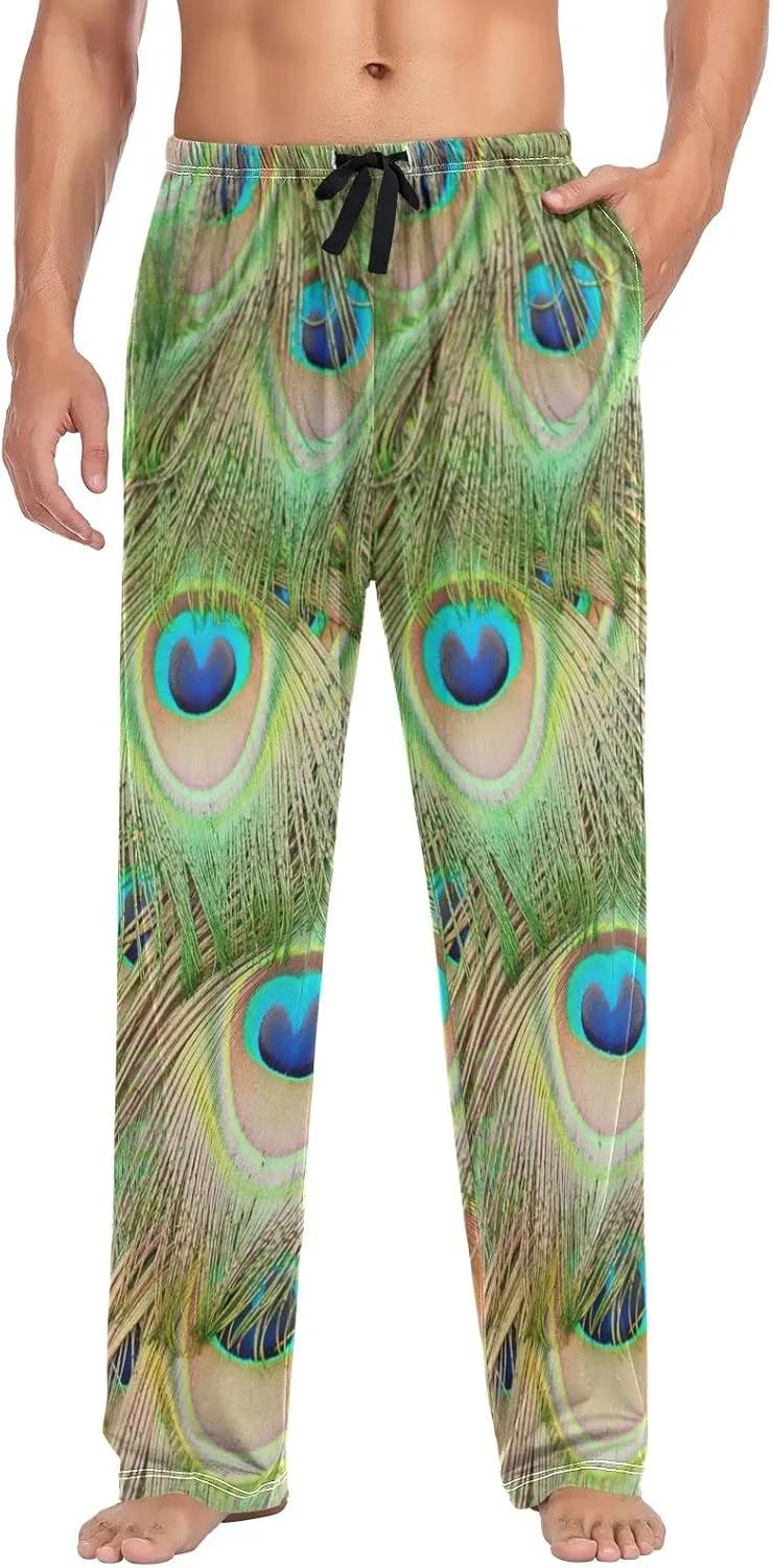 Bright Color Peacock Feather Men's Pajama Pants Sleepwear Lounge Pajama Bottoms
