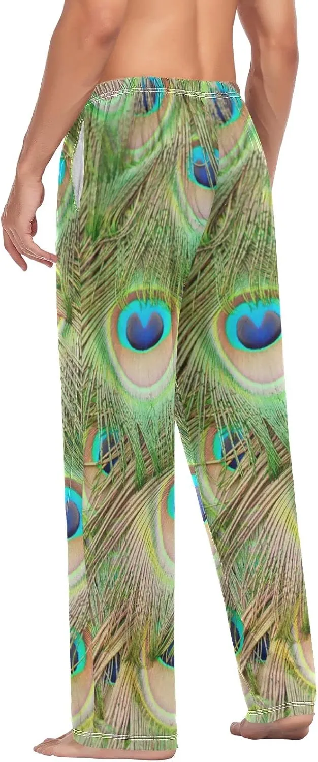 Bright Color Peacock Feather Men's Pajama Pants Sleepwear Lounge Pajama Bottoms