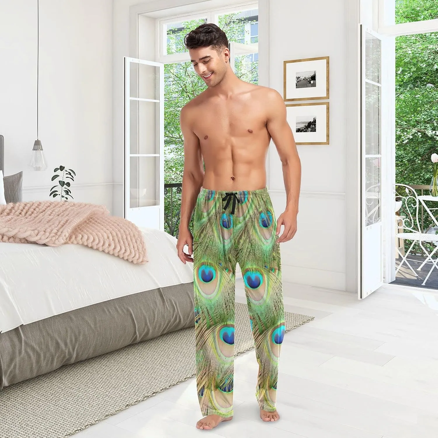 Bright Color Peacock Feather Men's Pajama Pants Sleepwear Lounge Pajama Bottoms