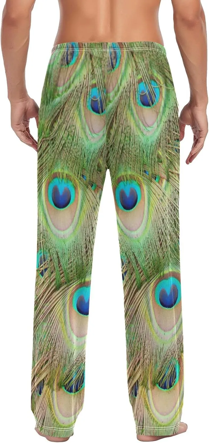 Bright Color Peacock Feather Men's Pajama Pants Sleepwear Lounge Pajama Bottoms