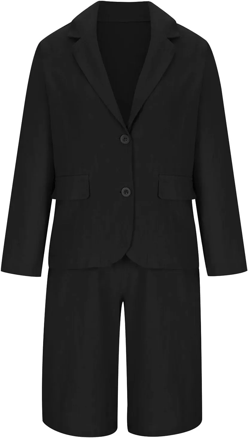 Business Casual Outfits for Women Plus Size 2 Piece Cotton Linen Blazer Sets Open Front Blazers & Suit Shorts