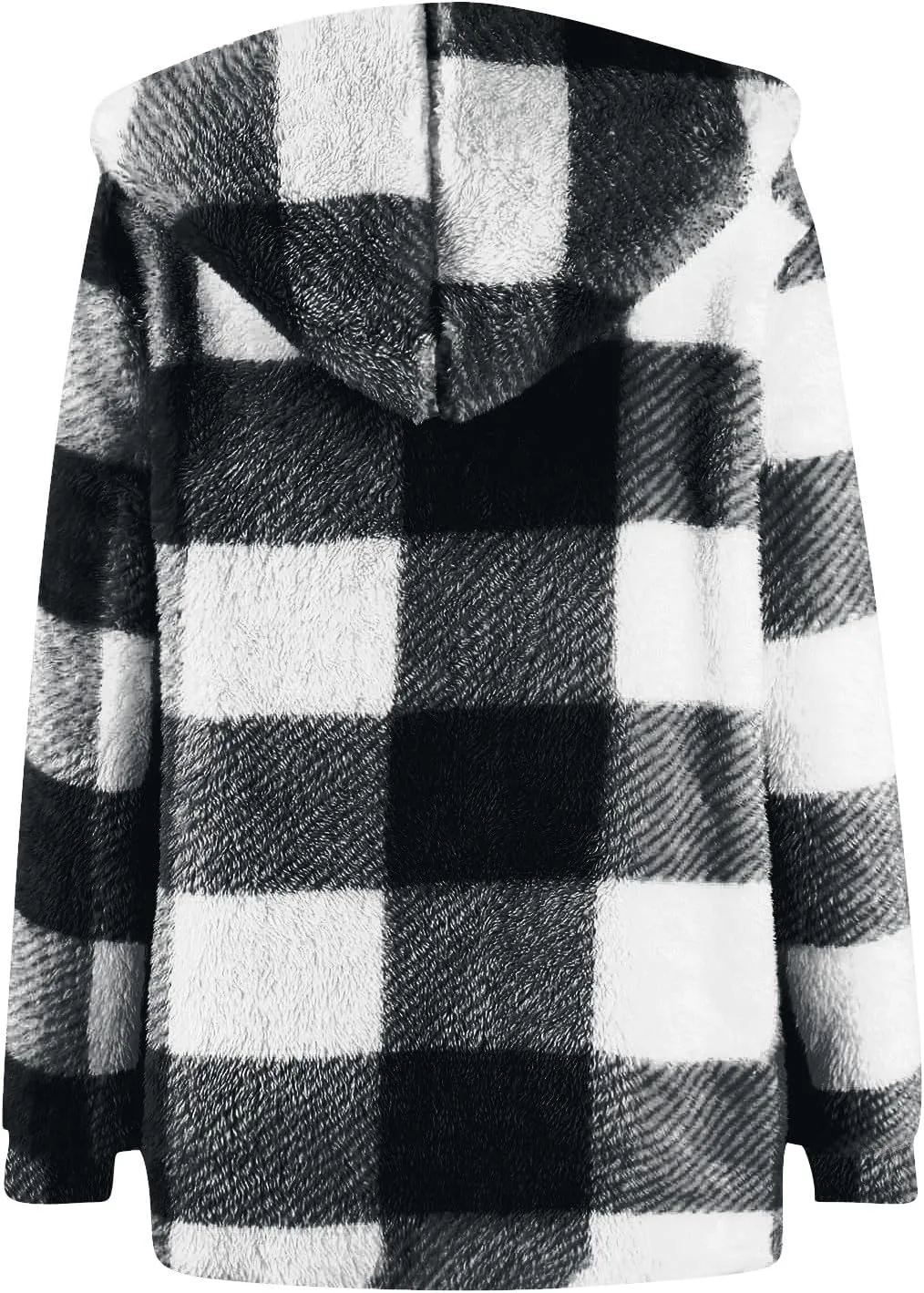 Cardigan for Women Long Oversized Fuzzy Plaid Hooded Cardigans Lightweight Fleece Sherpa Jacket Blanket with Pockets