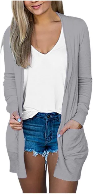 Cardigan for Women, Plus Size Long Sleeve Open Front Lightweight Cardigan Casual Soft Solid Jackets with Pockets