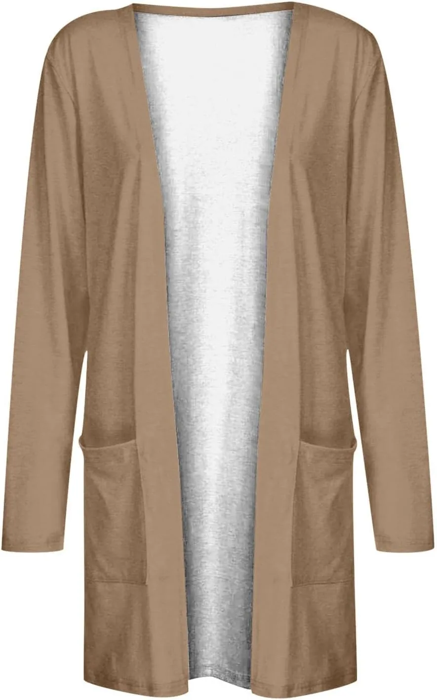 Cardigan for Women, Plus Size Long Sleeve Open Front Lightweight Cardigan Casual Soft Solid Jackets with Pockets