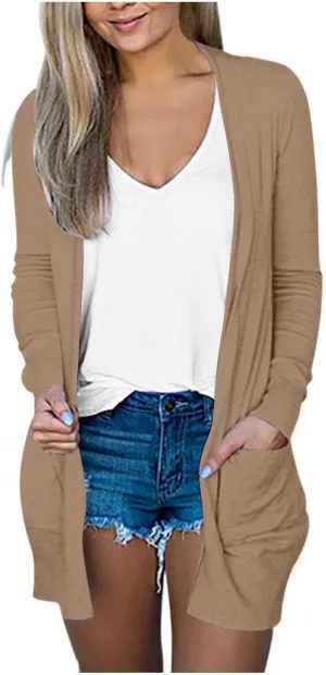 Cardigan for Women, Plus Size Long Sleeve Open Front Lightweight Cardigan Casual Soft Solid Jackets with Pockets