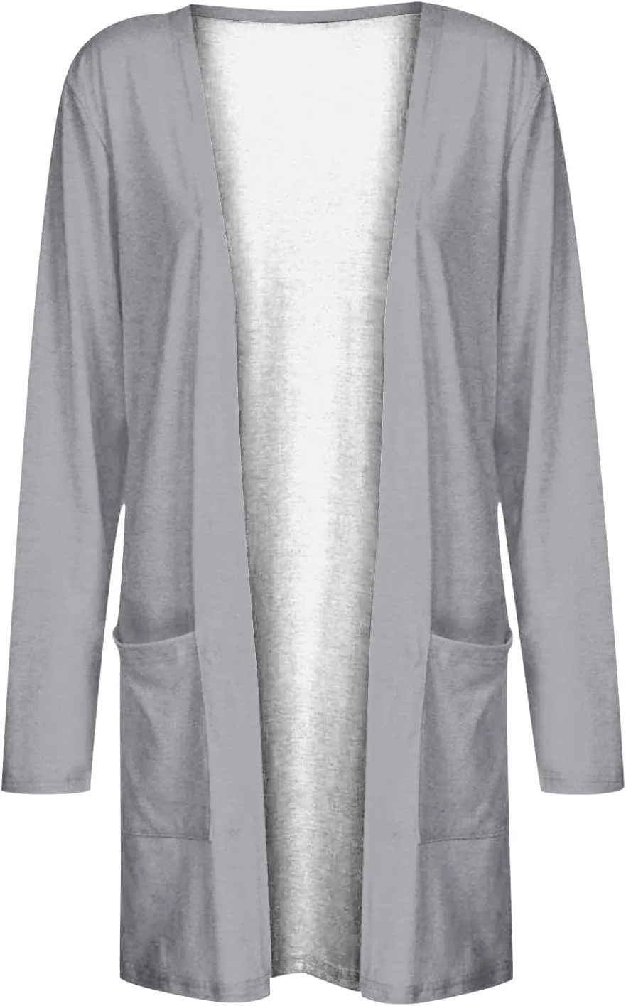 Cardigan for Women, Plus Size Long Sleeve Open Front Lightweight Cardigan Casual Soft Solid Jackets with Pockets