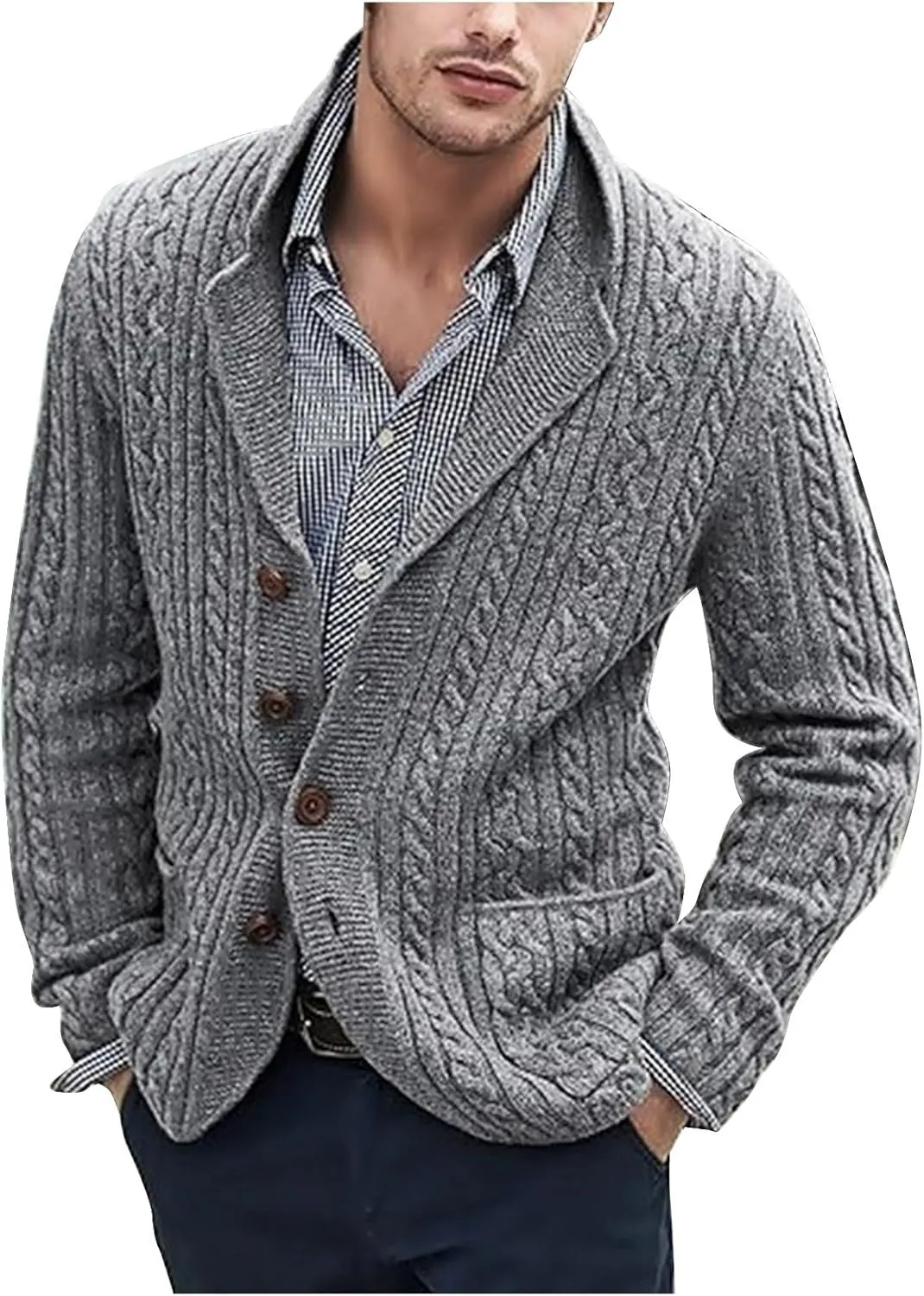 Cardigan Sweaters for Men Button Down Knit Sweater Open Front Cardigan Casual Sweater Jacket Warm Winter Outfits