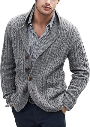 Cardigan Sweaters for Men Button Down Knit Sweater Open Front Cardigan Casual Sweater Jacket Warm Winter Outfits