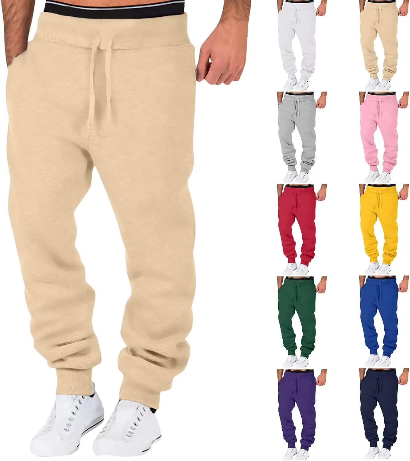 Cargo Pants for Men Relaxed Fit Pant Mens Cotton Linen Pants Loose Casual Lightweight Elastic Waist Drawstring Beach