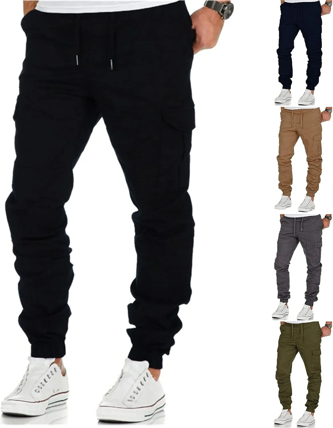 Cargo Sweatpants for Men Mens Lounge Pants Men's Fleece Lined Cargo Sweatpants Open Bottom Straight Leg Casual Loose