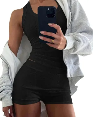 CHICME Womens Pajama Sets Casual Sleeveless Tank Top and Shorts Ribbed Knit 2 Piece Lounge Set