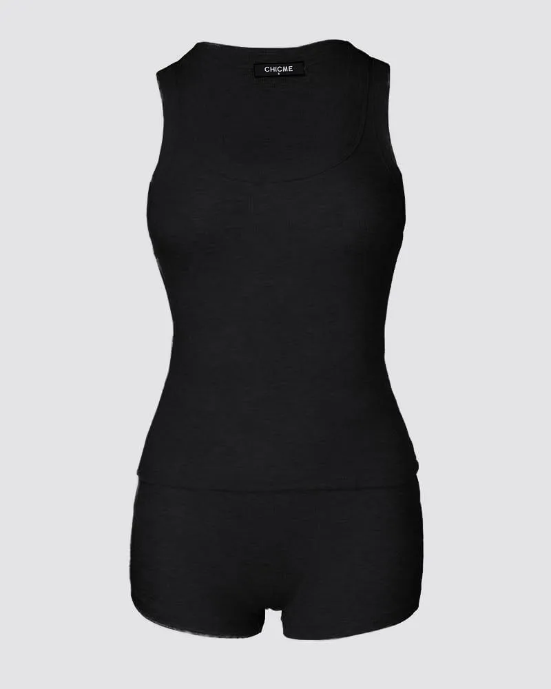 CHICME Womens Pajama Sets Casual Sleeveless Tank Top and Shorts Ribbed Knit 2 Piece Lounge Set