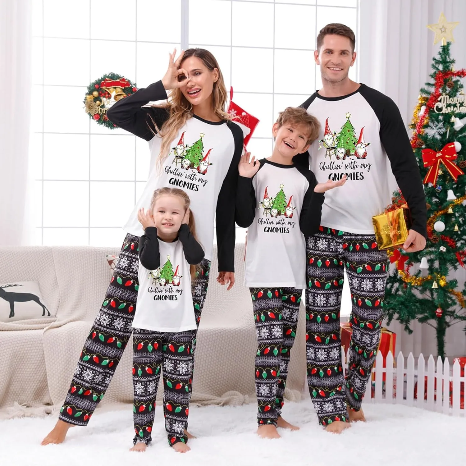 Christmas Pajamas,Family Christmas Pjs Matching Sets Holiday Jammies Letter Print Top and Plaid Pants Xmas Sleepwear