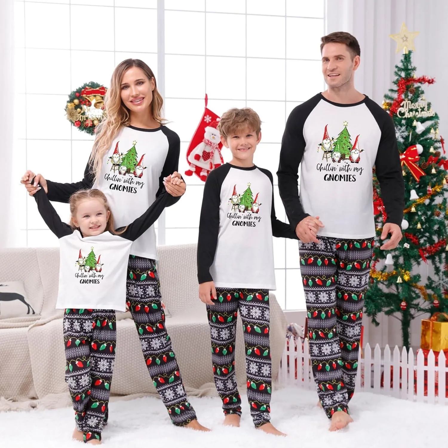 Christmas Pajamas,Family Christmas Pjs Matching Sets Holiday Jammies Letter Print Top and Plaid Pants Xmas Sleepwear