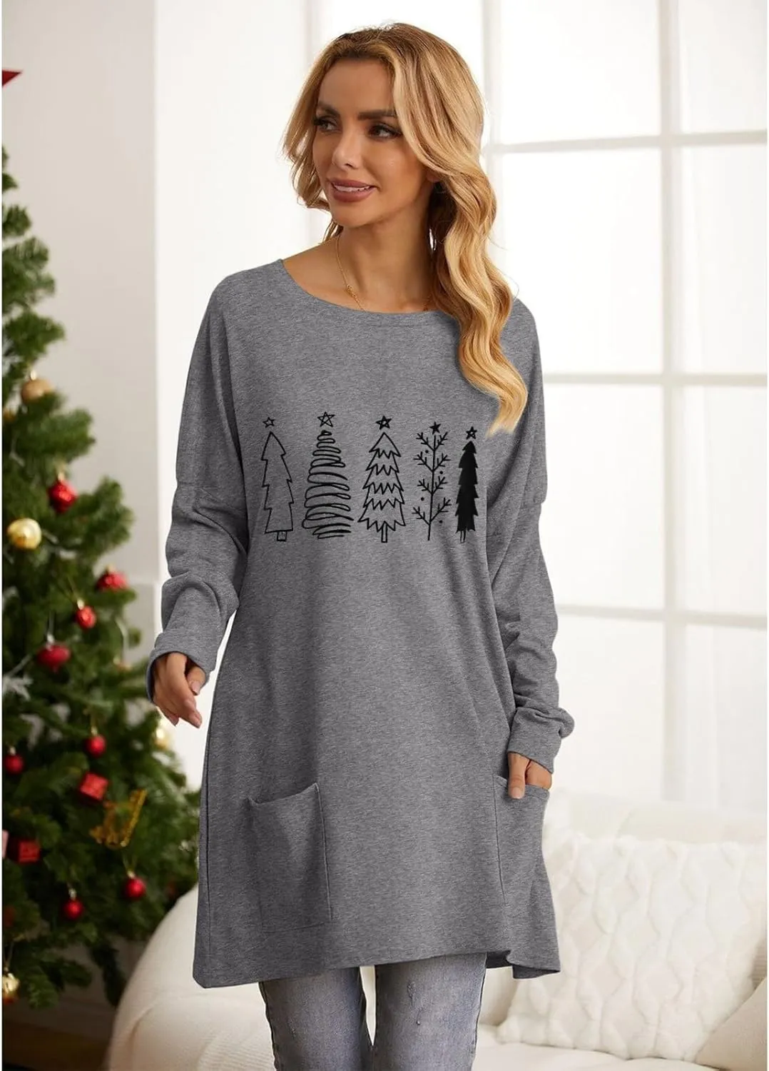 CM C&M WODRO Christmas Movie Long Sleeve Shirt Women Tops This is My Xmas Watching Sweatshirt Tree Truck Graphic Pullover Tee