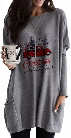 CM C&M WODRO Christmas Movie Long Sleeve Shirt Women Tops This is My Xmas Watching Sweatshirt Tree Truck Graphic Pullover Tee
