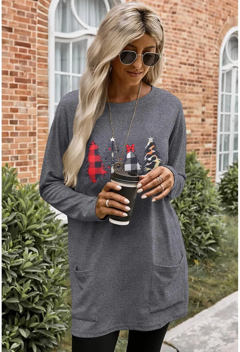 CM C&M WODRO Christmas Movie Long Sleeve Shirt Women Tops This is My Xmas Watching Sweatshirt Tree Truck Graphic Pullover Tee