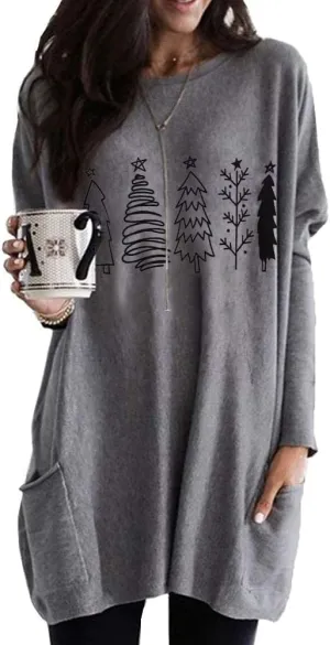 CM C&M WODRO Christmas Movie Long Sleeve Shirt Women Tops This is My Xmas Watching Sweatshirt Tree Truck Graphic Pullover Tee
