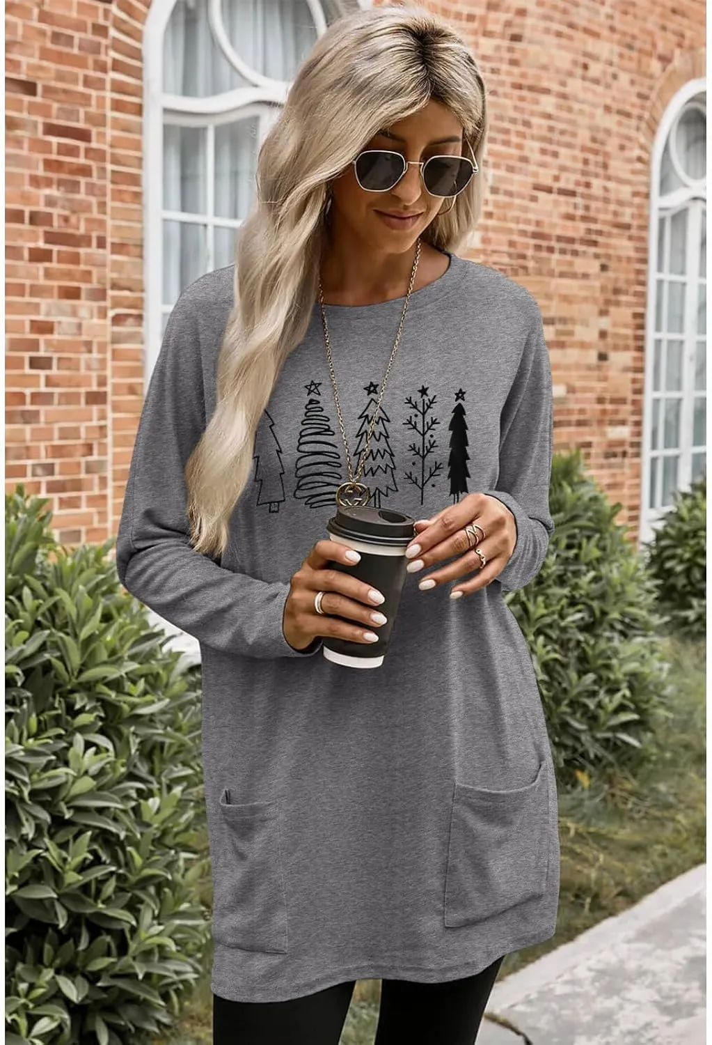 CM C&M WODRO Christmas Movie Long Sleeve Shirt Women Tops This is My Xmas Watching Sweatshirt Tree Truck Graphic Pullover Tee