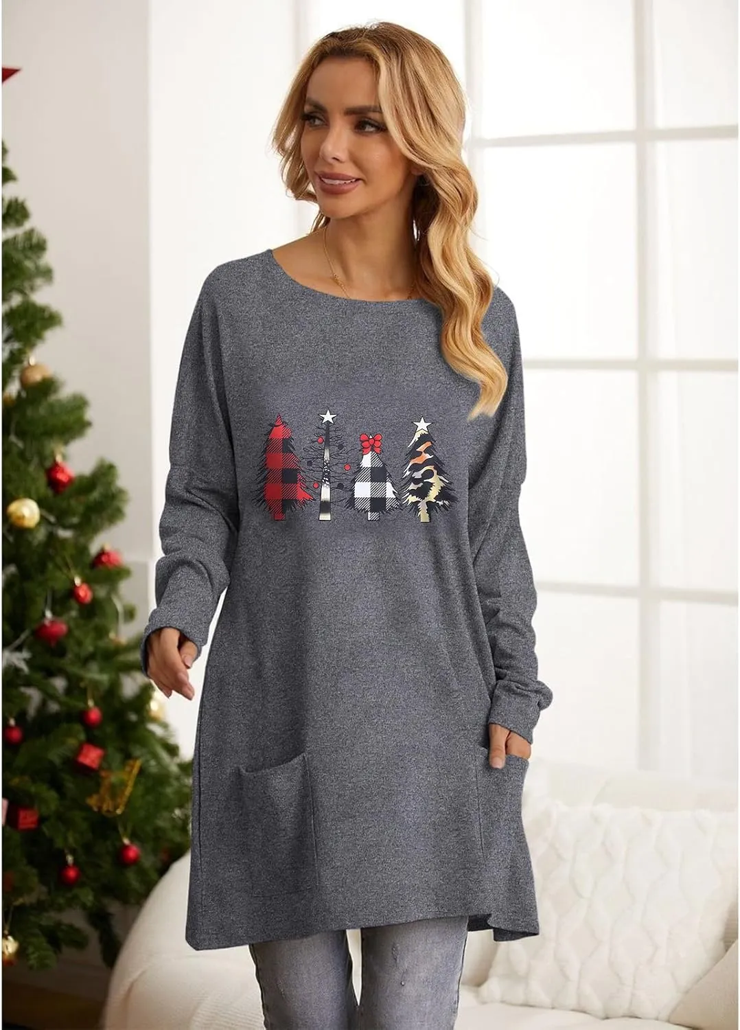 CM C&M WODRO Christmas Movie Long Sleeve Shirt Women Tops This is My Xmas Watching Sweatshirt Tree Truck Graphic Pullover Tee