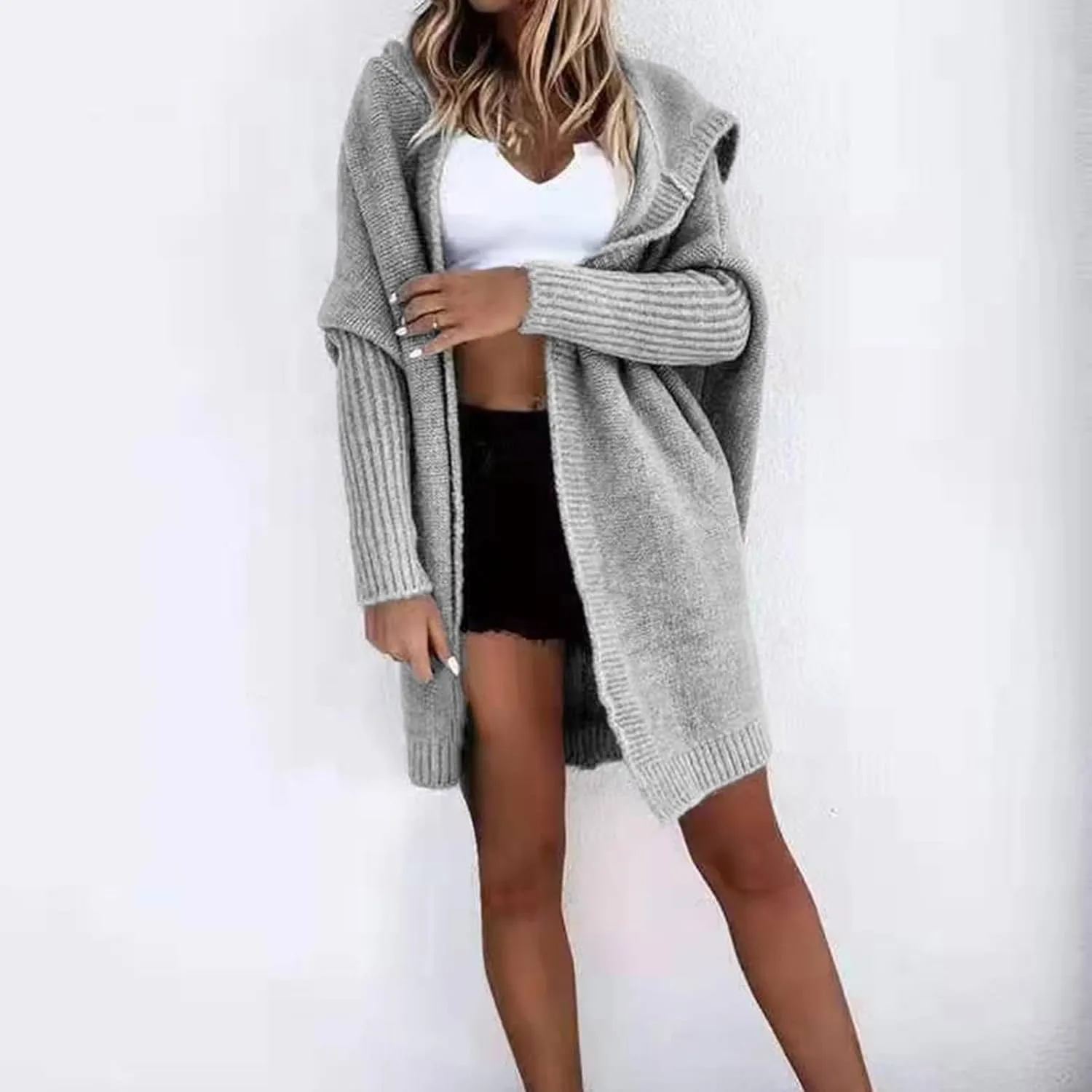 cooki Women's 2024 Fall Fashion Open Front Chunky Knit Sweater Cardigans Oversized Long Sleeve Cardigans Jacket Outerwear