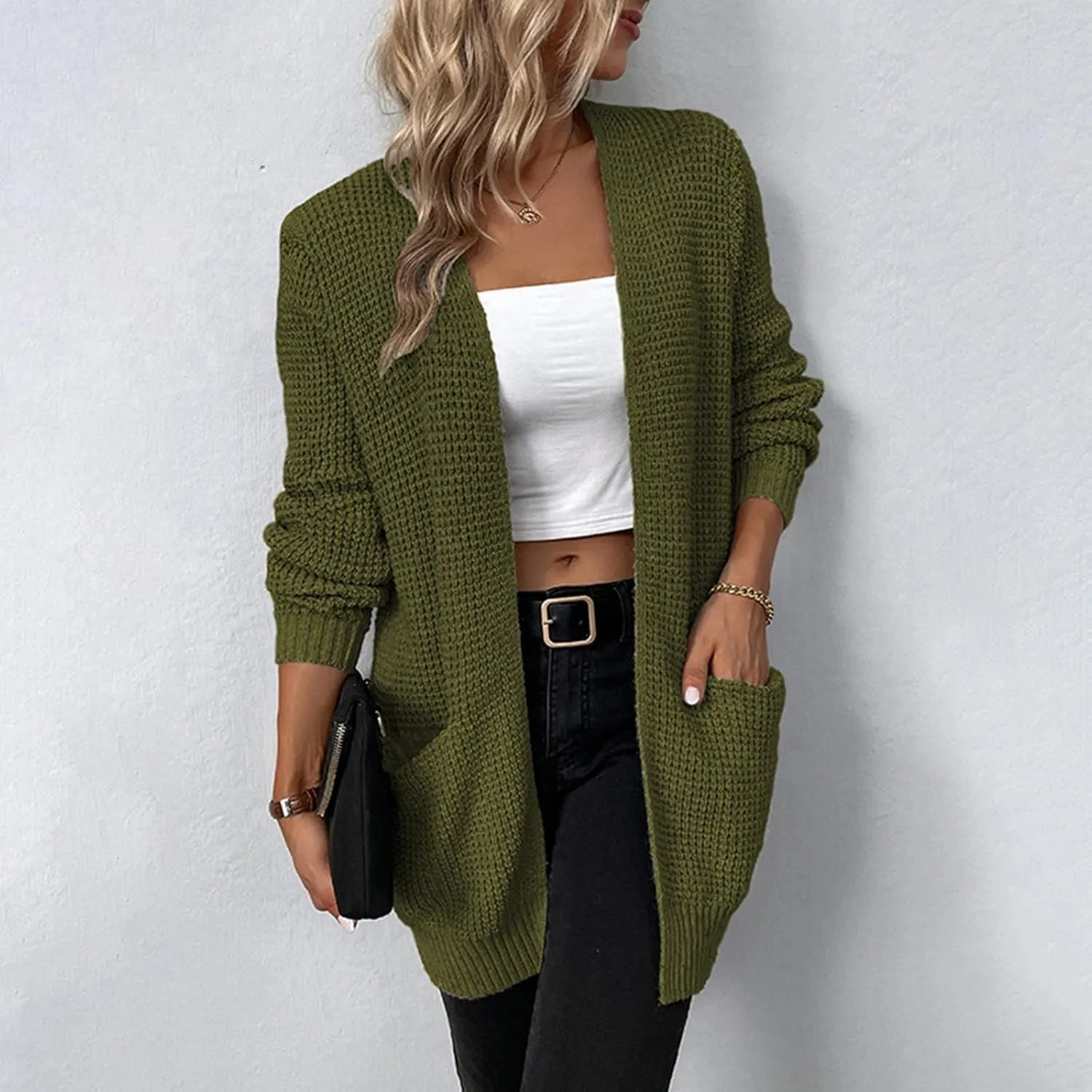 cooki Women's 2024 Fall Fashion Open Front Chunky Knit Sweater Cardigans Oversized Long Sleeve Cotton Cardigans Jacket