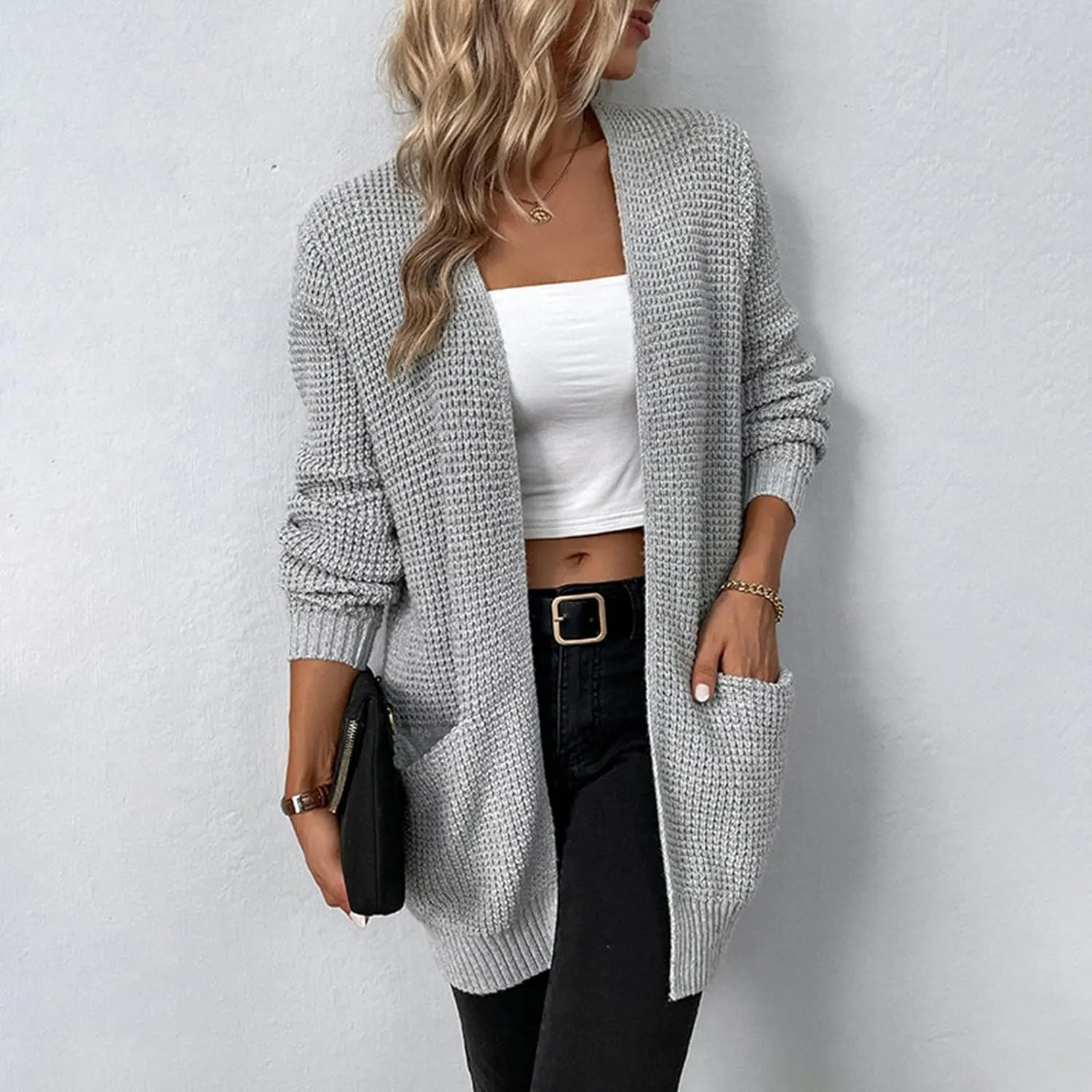 cooki Women's 2024 Fall Fashion Open Front Chunky Knit Sweater Cardigans Oversized Long Sleeve Cotton Cardigans Jacket