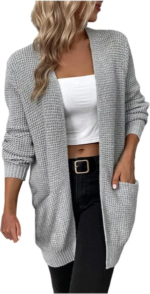 cooki Women's 2024 Fall Fashion Open Front Chunky Knit Sweater Cardigans Oversized Long Sleeve Cotton Cardigans Jacket