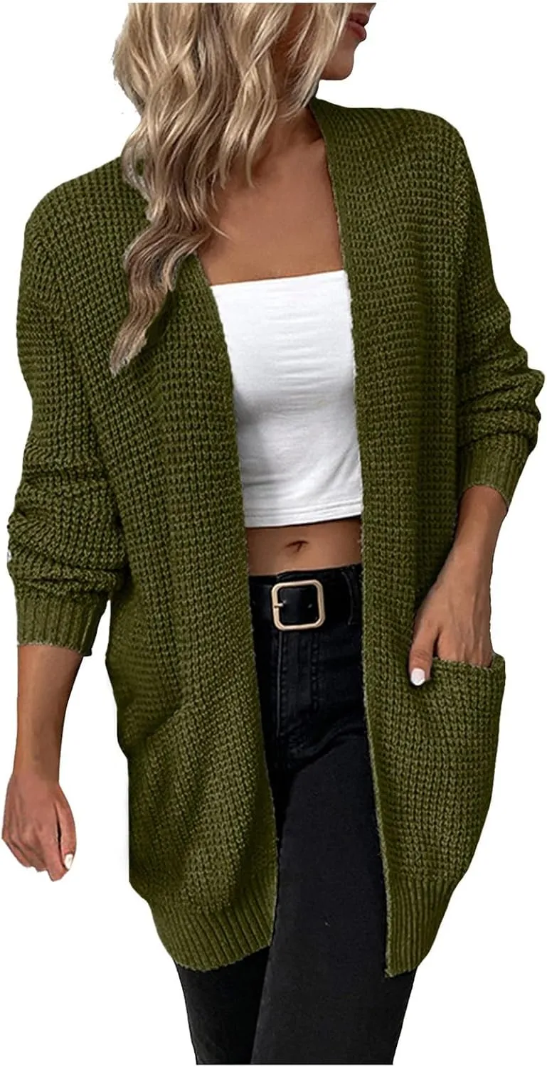 cooki Women's 2024 Fall Fashion Open Front Chunky Knit Sweater Cardigans Oversized Long Sleeve Cotton Cardigans Jacket