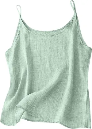 Cotton Linen Camisole Tops for Women Solid Spaghetti Strap Loose Fit Tank Top Summer 2025 Casual Sleeveless Shirts
