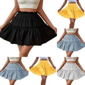 Cotton Linen Mini Skirts for Women Tiered Skirts Ruffle Pleated High Waisted Pleated Skirts for Women Mini Skirts