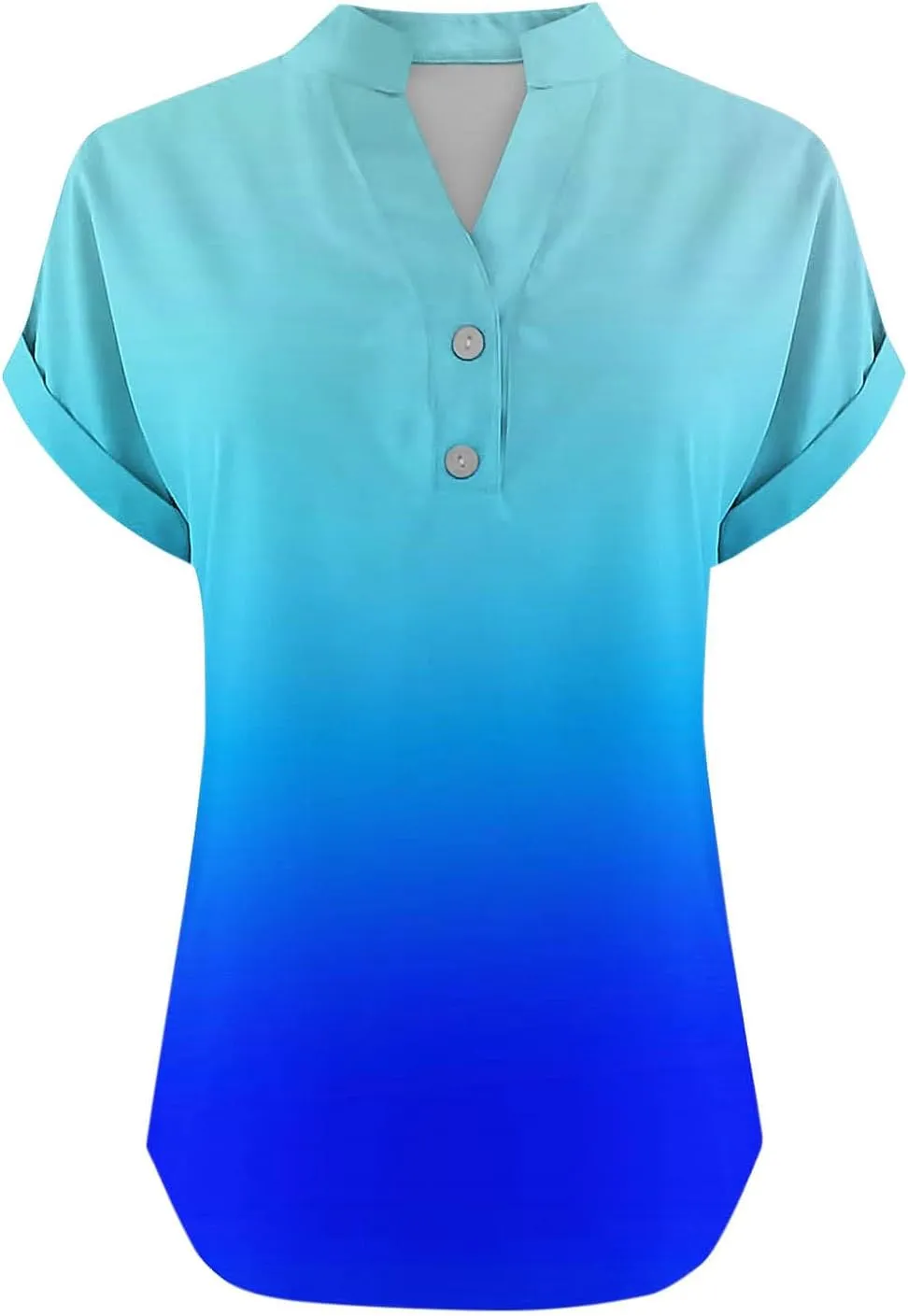 Cotton Linen Shirts for Women Gradient Tops Loose Fit Crewneck Button V Neck Daily Tshirts Summer Shirts Cute Blouse