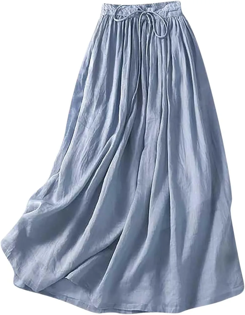 Cotton Linen Skirts Women Summer Flowy Skirts Elastic Waist Drawstring Skirts Beach Vacation Skirts Casual Maxi Skirt