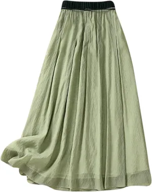 Cotton Linen Skirts Women Summer Flowy Skirts Elastic Waist Drawstring Skirts Beach Vacation Skirts Casual Maxi Skirt